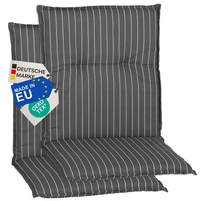 Produktbild von NYVI Gartenstuhl Auflagen Niedriglehner 2er Set Barcelona - UV-Beständig, Atmungsaktiv, Strapazierfähig - Niedriglehnerauflagen Outdoor - Sitzauflagen für Gartenstühle 100x50cm Grau Gestreift