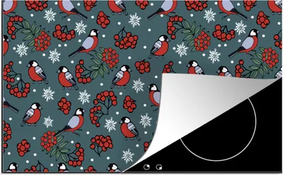 Produktbild von KitchenYeah© Herdabdeckplatte Vogel - Weihnachten - Schnee - Beere - Muster , 89x51cm, Küche Deko, Glaskeramikkochfeld Herdabdeckung, Abdeckplatte fùr Kochfeld