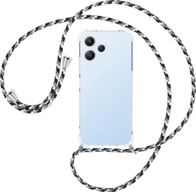 Produktbild von Handykette Backcover-Schutzhülle mit Band (Metall silberfarben) für Xiaomi Poco M6 Pro 5G, Redmi 12 5G, Note 12R - schwarz/grau/weiß