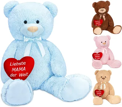Produktbild von Brubaker XXL Teddybär 100 cm Hellblau mit einem Liebste Mama der Welt Herz Stofftier Plüschtier Kuscheltier