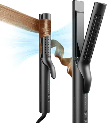 Produktbild von Airflow Ionen Haarglätter und Lockenstab 2 in 1 für Schnell Glätten Natürliche Wellen mit 360° Luft, Verbrühschutz 32mm Lockenstäbe für Große Locken