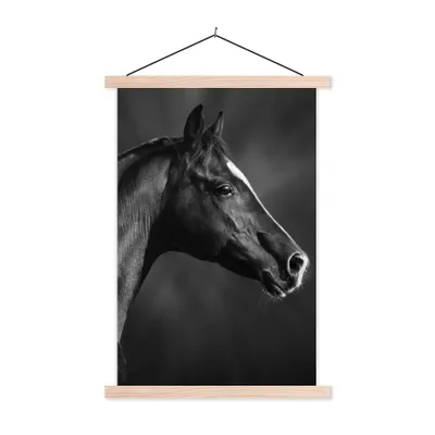 Produktbild von MuchoWow® Textilposter Pferd - Tiere - Schwarz - Weiß - Porträt 40x60 cm mit holzfarbenen Rahmen - Poster