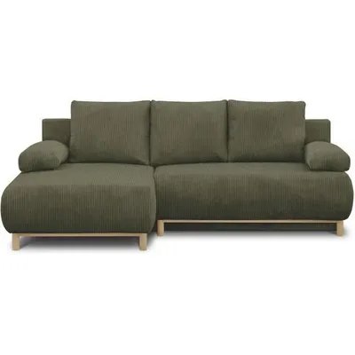 Produktbild von Ecksofa linksseitig - 3 Sitze - MIKA - Khakigrüner Cordstoff - Aufbewahrungsbox - 192 x 84 x 93 cm
