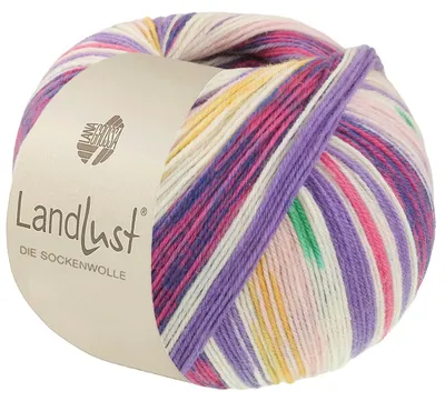 Produktbild von Lana Grossa Landlust DIE SOCKENWOLLE 100 g 4-fach Sockenwolle von Lana Grossa und Landlust 420 m Farbe 721 - Rosa/Ecru/Grün/Blauviolett/Pink/.. Gestreift / mit Jacquard