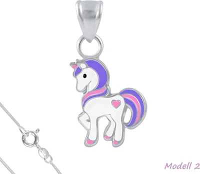 Produktbild von Kinderkette Silber 925 Kette: Einhorn Anhänger Halskette für Mädchen Modell 2