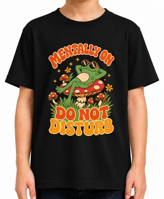 Produktbild von Mentally On Do Not Disturb Frosch Pilz Hippie Statement Sarkasmus Kinder T-Shirt, Schwarz, 140