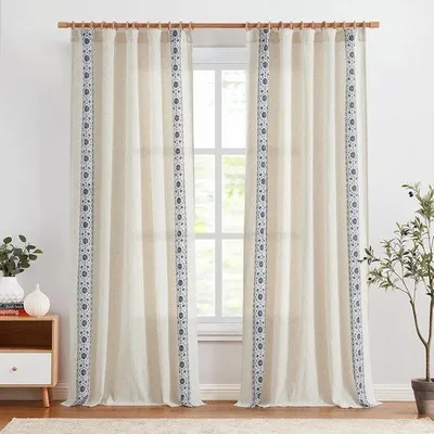 Produktbild von Bohö-Chic-Vorhang-Set Weiß & Beige 140x245cm
