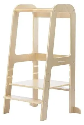 Imagen del producto de Hoya, torre de aprendizaje Montessori para niños, de 1,5 a 6 años (10–30 kg), con ajuste de altura en 3 niveles, certificado de seguridad, escalón ligero para niños de 6,2 kg, diseño duradero, madera natural