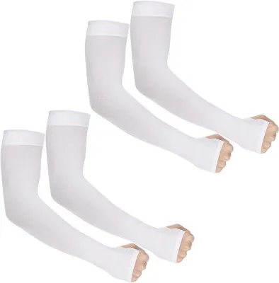 Productafbeelding van 2 paar UV-beschermende armsleeves voor mannen en vrouwen, met koelende sportcompressie en geschikt om tatoeages te bedekken