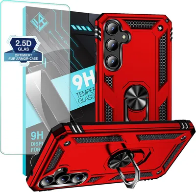 Produktbild von Armor Outdoor Handyhülle für Samsung Galaxy A55 5G Handy Panzer Case Schutzhülle mit 9H Displayglas Displayschutz Farbe: Rot