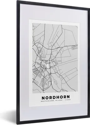 Produktbild von MuchoWow® Gerahmtes Poster Deutschland - Nordhorn - Karte - Stadtplan - Karte 40x60 cm - Poster mit Schwarzem Bilderrahmen Wandposter Rahmen Foto Bilder - Poster in Rahmen
