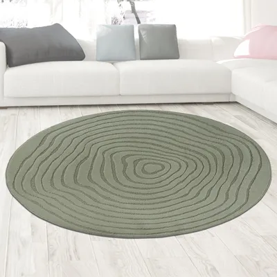 Produktbild von Runder Designteppich grün mit Wellenstruktur modern & pflegeleicht Größe - 120 cm Rund