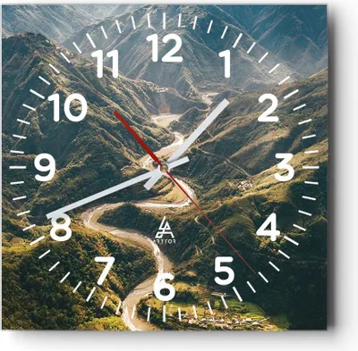 Produktbild von Wanduhr - Quadrat - Glasuhr - Berge Weg Wald - 40x40cm - Schleichendes Uhrwerk - Lautlos - zum Aufhängen bereit - Dekoration Modern - Wanddekoration aus Glas - C4AC40x40-4700