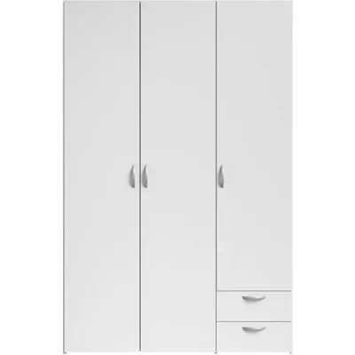 Image de Armoire Chambre VARIA, 3 Portes 2 Tiroirs,Reproduction Blanc, 120 x 185 x 51 cm