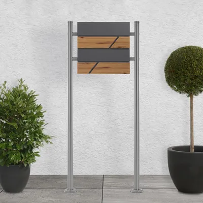 Obrázek produktu pro Poštovní schránka ML-Design s přihrádkou na noviny, 37x36,5x11 cm, vzhled antracit/dřevo, včetně stojanu