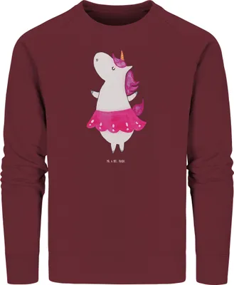 Produktbild von Mr. & Mrs. Panda Baumwoll Sweatshirt Einhorn Ballerina Größe XXL - Burgundy - Geschenk, Rundhals, Einhörner, Unicorn, Pullover, Pulli, Geburtstag, Sweater, Party, Bio