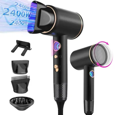 Produktbild von Ionen-Haartrockner 2400 W mit AC-Motor, 3 Heiz- & 3 Gebläsestufen, Kaltlufttaste, Diffusor, Schnellaufheizung – Schwarz
