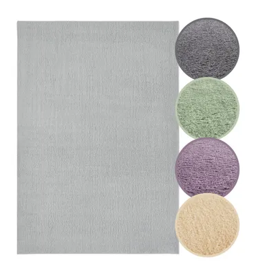 Weicher Hochflor Teppich in Grau mit Farbmustern in Anthrazit, Lavendel, Creme, Salbei