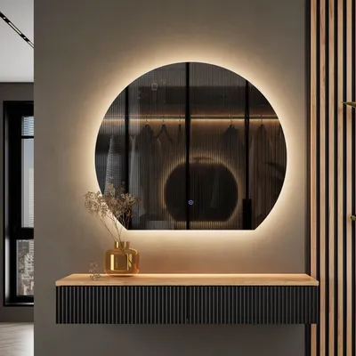 Produktbild von Planetmöbel AMYRA Konsolentisch 100 cm in Gold Eiche / Schwarz mit LED Spiegel AUBE 80 cm