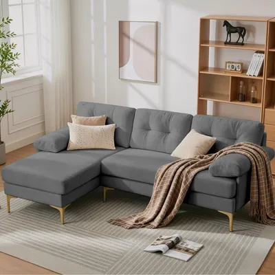 Produktbild von L-Sofa 3-Sitzer Chenille Liegefunktion Metallfüße 187.5x130x79 cm grau