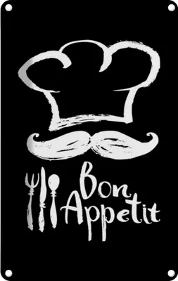 Produktbild von vianmo Blechschild 18x12 cm Essen Bon Appetit Restaurant s/w Trinken