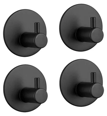 Produktbild von Selbstklebende Haken, selbstklebende Handtuchhaken, bohrfreier Handtuchhalter, wasserdichte Edelstahl-Wandhaken, Bademantelhaken, selbstklebende Haken für Bad, Toilette, Küche (4, schwarz)