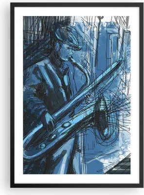 Produktbild von Gerahmtes Poster - Schwarzer Rahmen - Saxophon Musiker Zeichnen - 50x70 cm - Wand Bild - Wanddeko - Wandbilder - Wandposter - Bilderrahmen - Bilder - Kunstdruck - Wandbild - P2BPA50x70-4148