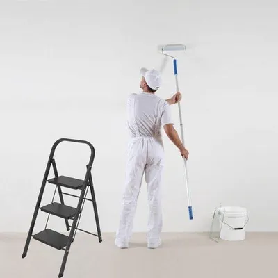 Obrázek produktu pro Skládací kuchyňský schůdek – bílý/černý – 3 příčky – 97 cm – skládací