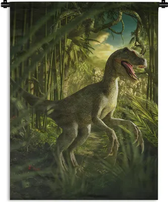 Produktbild von MuchoWow® Wandteppich Wandbehang Dinosaurier - Pflanzen - Grün - Illustration - Kinder - Jungen 90x120 cm Tapisserie Dekoration Wandtuch - Wanddeko