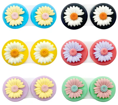 Produktbild von Kontaktlinsenbehälter Blumenmuster - 6 Stück in Rosa, Blau, Grün, Gelb, Schwarz, Lila