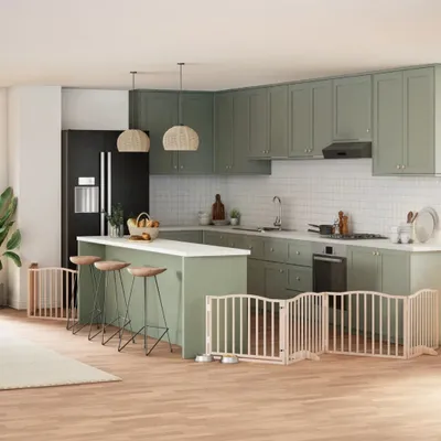 Produktbild von Eleganten-Stil 8-tlg. Hundetor mit Tür Faltbar 640 cm Pappelholz - Hundehütten Hommie4368538 3parcel