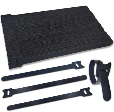 Zdjęcie produktu dla 100 sztuk, czarne, samoprzylepne opaski kablowe, 200 x 12 mm