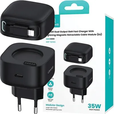 Obrázek produktu pro Usams Lad. S. 1Xusb-C Se Zasouvacm Kabelem Lightning Retractable Pd+Qc 35W Gan Fast Charging Black/Black Xmf Series Cc209Tc01 (Us-Cc209)