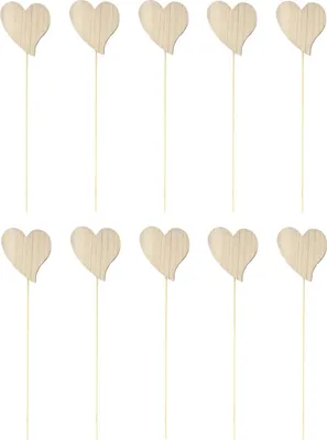 Produktbild von Blumen-Stecker Herz braun mit Holzstab 10 Stück