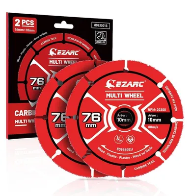 Zdjęcie produktu dla Tarcze tnące z węglika wolframu, 76 mm x 22,2 mm, do cięcia drewna, tworzyw sztucznych i gipsu, zestaw 2 sztuk