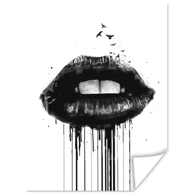 Produktbild von MuchoWow® Poster Lippen - Schwarz - Vögel - Abstrakt 120x160 cm - Wandbilder