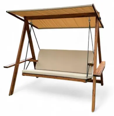 Image de Balancelle de jardin 3 places en épicéa et tissu Oxford camel - L 210 × P 120 × H 190 cm