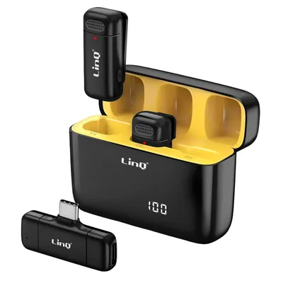 Zdjęcie produktu dla LinQ, bezprzewodowy mikrofon krawatowy z redukcją szumów i złączem USB-C, czarny