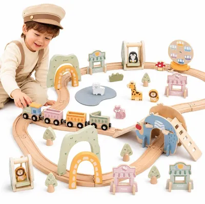 Productafbeelding van Viga Houten Trein Voor Kinderen Track 62 Stuks