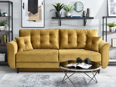 Zdjęcie produktu dla Sofa ze schowkiem PLAMEDI - złoty / czarny