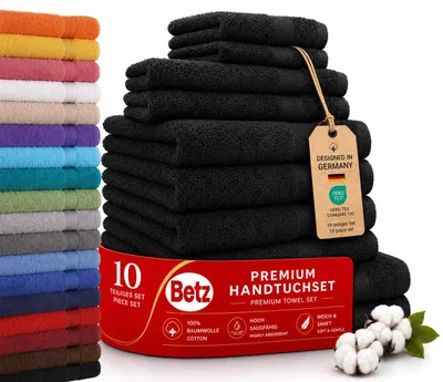 Produktbild von Betz Premium Classic Frottier Handtuch-Set 10-teilig - 2X Liegetücher - 4X Handtücher - 2X Gästetücher - 2X Seiftücher - schwarz