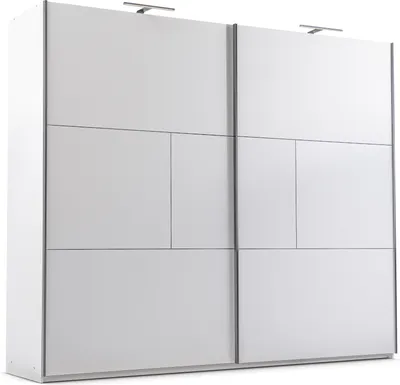 Produktbild von Schwebetürenschrank NIMES 250 cm mit LED Beleuchtung – großer Kleiderschrank modern Schlafzimmer (Weiss)