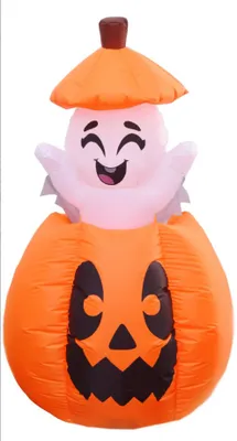 Obrázek produktu pro Dýně na Halloween, nafukovací, s pohyblivým víkem, výška 150 cm, s automatickým nafukováním, vestavěnou pumpou a LED osvětlením, voděodolná, vhodná pro použití v interiéru i exteriéru