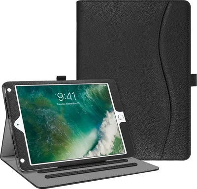 Produktbild von Fintie Hülle für iPad 9.7 Zoll 2018 2017 / iPad Air 2 / iPad Air - [Eckenschutz] Multi-Winkel Betrachtung Folio Stand Schutzhülle Case mit Dokumentschlitze, Auto Sleep/Wake, Schwarz