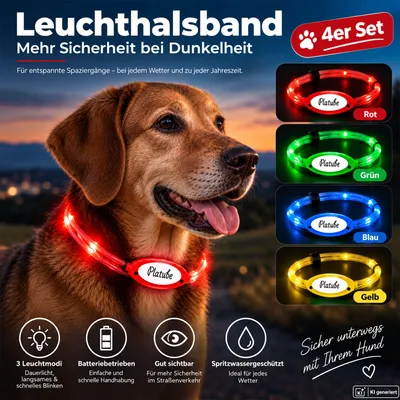 Produktbild von LED Leuchthalsband LED Hundehalsband zuschneidbar Blinklicht Batteriebetrieben