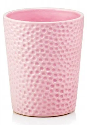Produktbild von Keramik Blumentopf-Übertopf rund rosa geprägt 9 cm, dekorative Pflanzenosłonka ohne Loch
