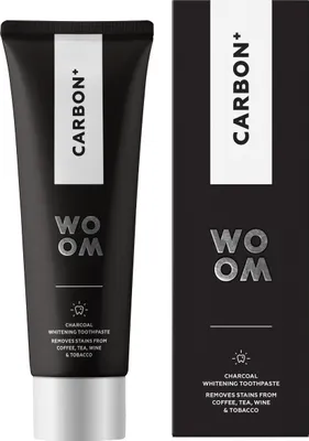 Zdjęcie produktu dla Woom Carbon+ Wybielająca czarna pasta do zębów z węglem aktywnym, 75ml