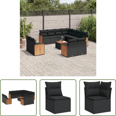 Produktbild von The Living Store 12-tlg. Garten-Sofagarnitur mit Kissen Schwarz Poly Rattan