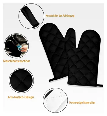Produktbild von 1 Paar Hitzebeständige Ofenhandschuhe, Topfhandschuhe für Kochen, Backen und Grillen, Schwarz