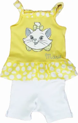 Produktbild von 70432 Mädchen Sommer-Set Gelb Gr. 68 – T-Shirt & Bermuda – Süßes Katzenmotiv – Weich & Bequem – 2-teiliges Baby-Outfit
